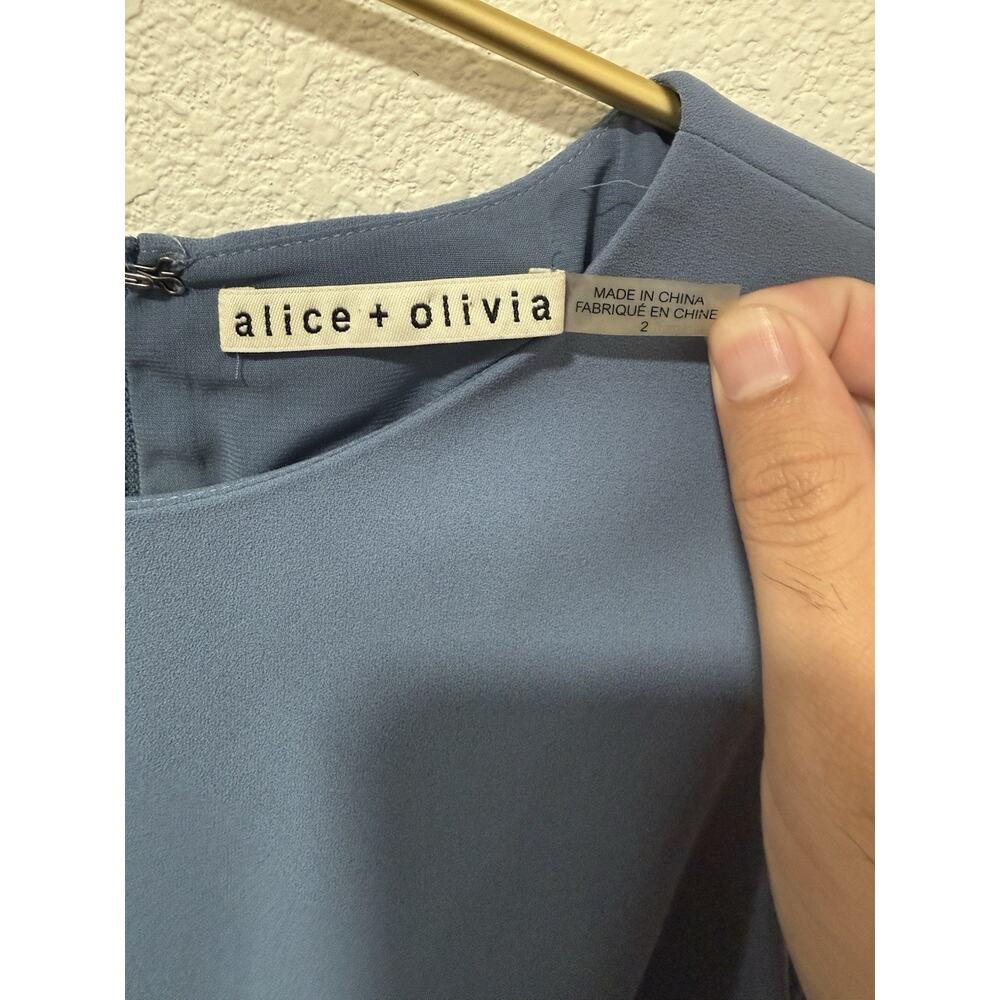 Alice+Olivia Womens Clive Sleeveless Blue Asymmetrical Ruffled Mini Dress Size 2 - Picture 4 of 9
